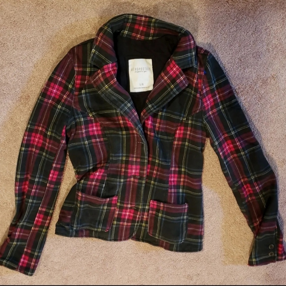 Aeropostale Peacoat Plaid Coat Size Large, excellent condition